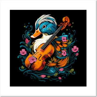 Mandarin Duck Playing Violin Posters and Art